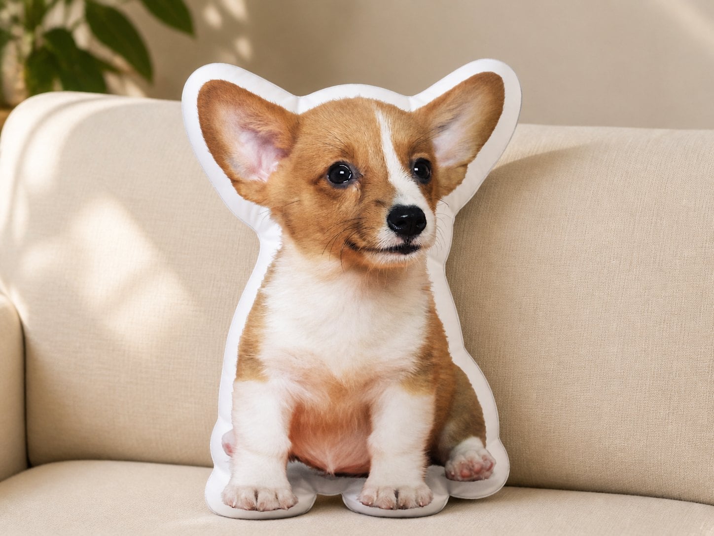 The same Corgi photo transformed into a shaped pillow
