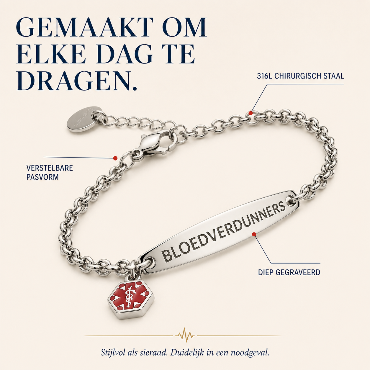 Adjustable stainless-steel bracelet with deep engraving