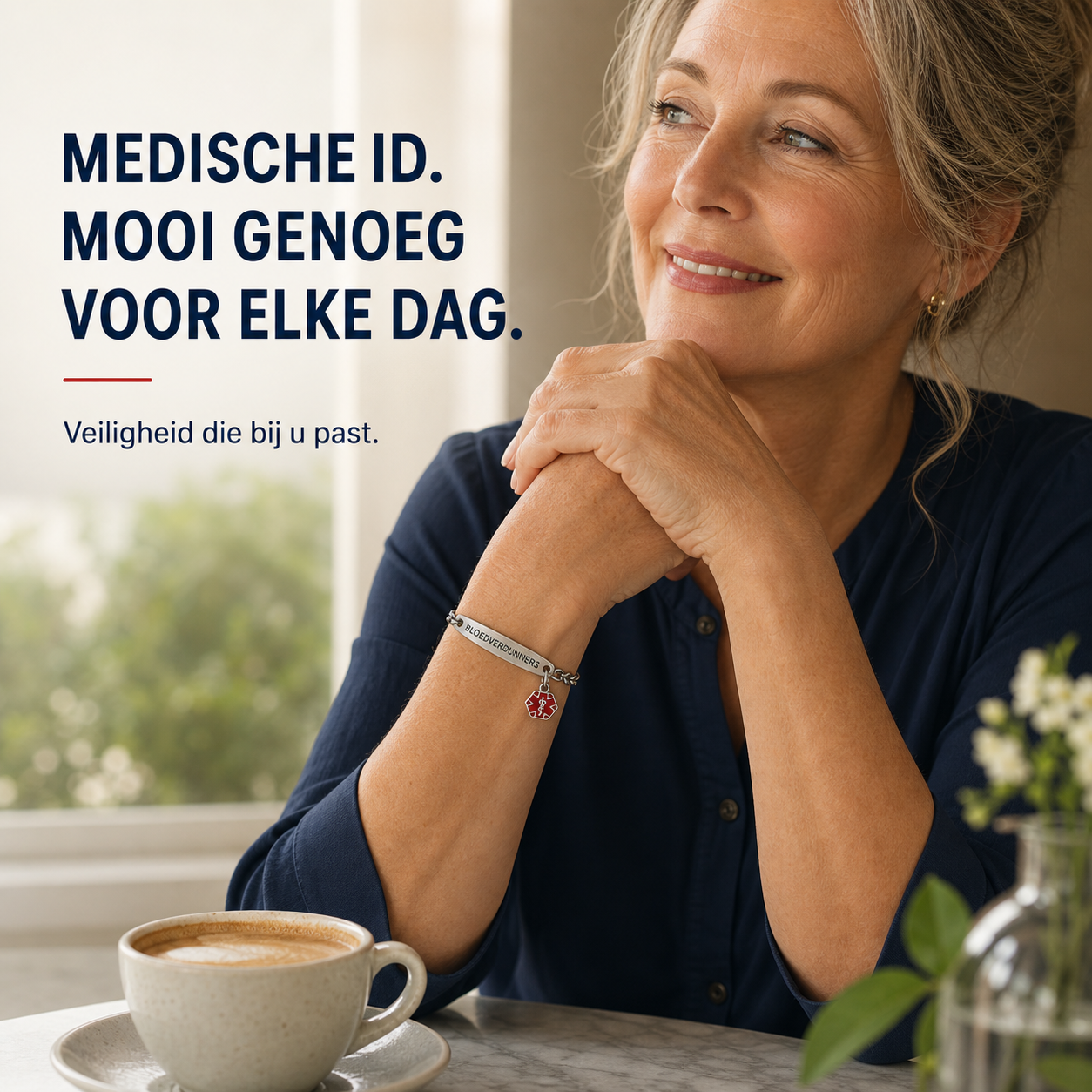Vrouw draagt de Bloedverdunners-armband tijdens het dagelijks leven