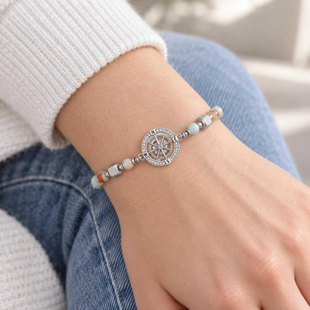 wrist white knit — daughter beaded compass bracelet gift set