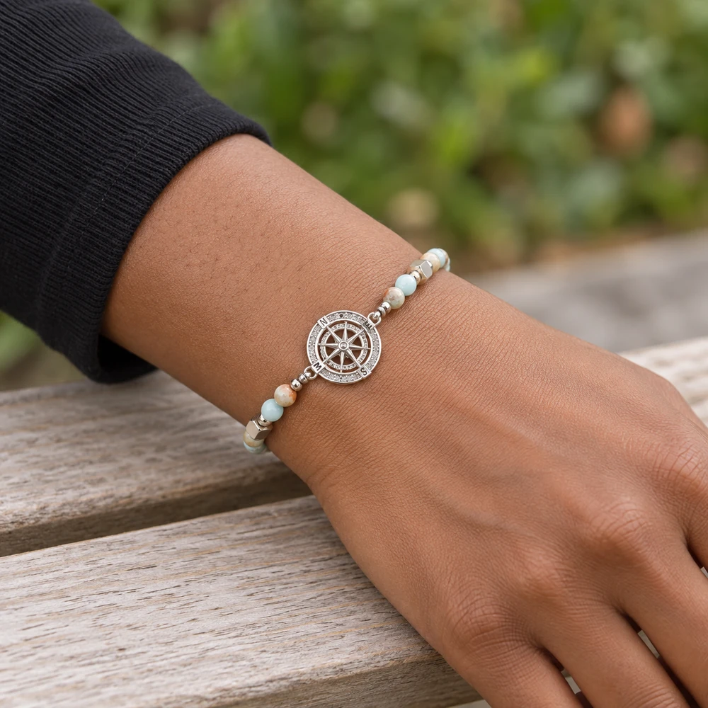 wrist black sleeve — daughter beaded compass bracelet