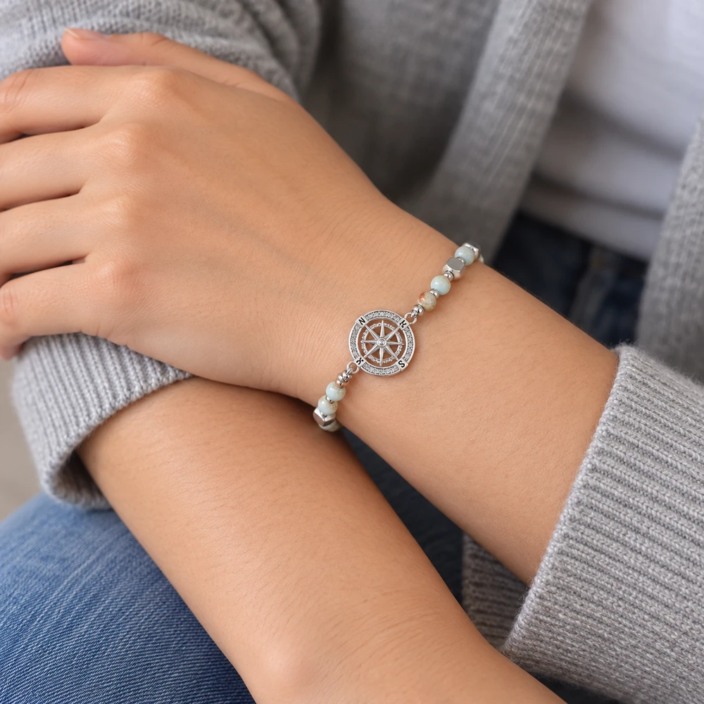wrist grey knit young — daughter beaded compass bracelet